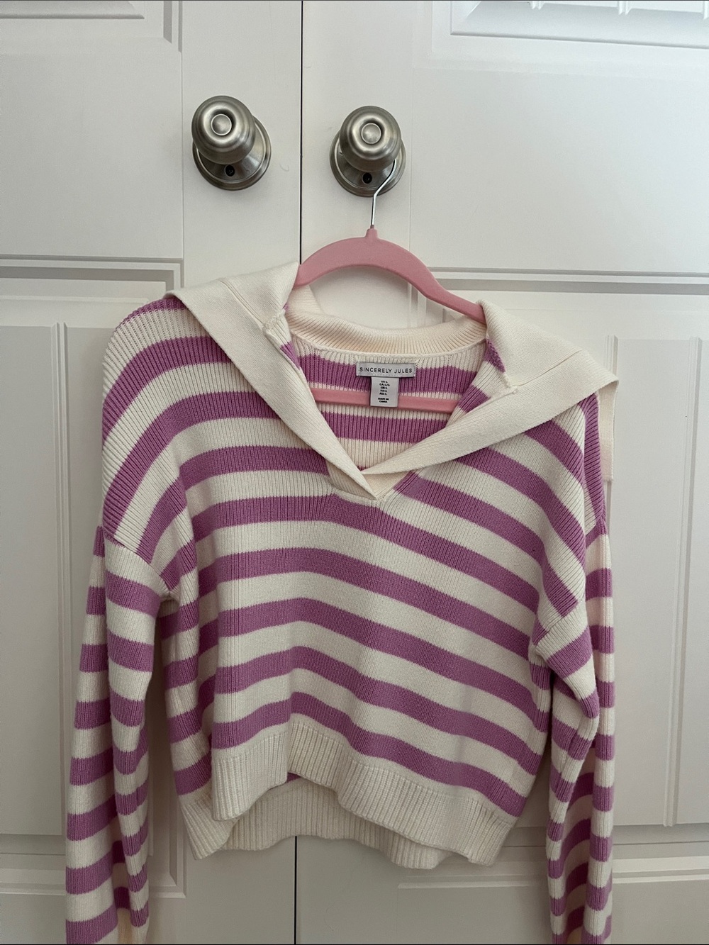 Sincerely Jules Purple and White Striped Sweater Size Large